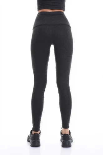 Black high-waisted wool leggings, full-length back view in a warm cozy knitted wool blend
