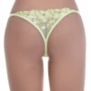 Soft green lace thong with strappy sides and a floral front, a muted natural everyday cut.