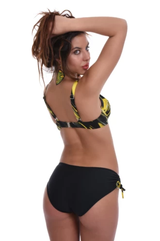 Abstract-print bikini bottom with standard coverage in quick-drying polyamide swim fabric.