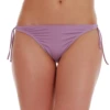 Ashes-of-roses dusty pink tie-side thong bikini bottom with a low front and minimal back in quick-drying swim fabric.