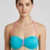 Balconette bikini top in polyamide with a tie back and softly gathered center for a rounded shape and secure fit.