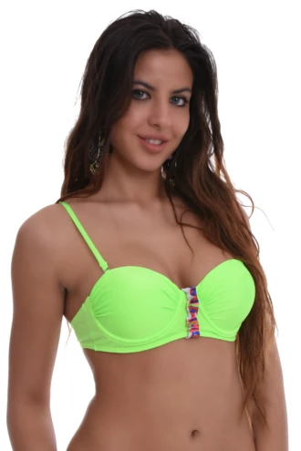 Balconette bikini top in polyamide with a wide neckline, fine adjustable straps and a secure tie-back fastening.