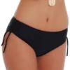 Black swim bottom with adjustable ruched sides and a small hip drawstring to cinch higher or leave relaxed.