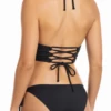 Solid black bandeau bikini set with Brazilian tie-side bottom in smooth quick-drying polyamide.