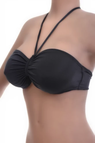Light quick-drying black bandeau bikini top, an easy go-anywhere style that ties at the back to set the fit.