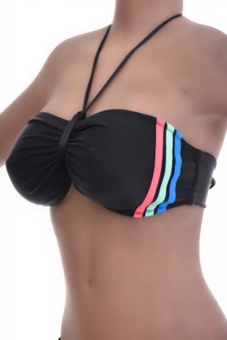 Light unpadded black bandeau bikini top in quick-drying polyamide that ties at the back for an adjustable fit.