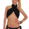 Black bow-tie swim bottom with bold bows you set and adjust through the day, a statement-tie pick for the beach.