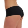 Versatile black boyshort bikini bottom with a smooth close fit in light quick-drying Italian swim fabric.