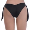 Black Brazilian-cut swim bottom with V-shaped back and side-tie cords for a lifted look and fewer tan lines.