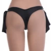 Solid black Tiara Galiano Brazilian thong in light quick-drying polyamide with adjustable bow ties.