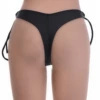 Black Brazilian tie-side bikini bottom with a scooped back that lengthens the leg line and less rear coverage.