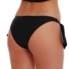 Black cheeky bikini bottom in solid black, light and quick-drying with wide statement bows at the hips.