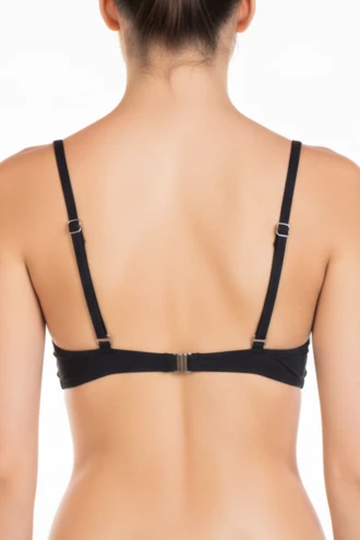 Black swimsuit with floral lace panels set into side cutouts and a fine beaded bust detail.