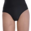 Solid black fold-over bikini bottom with fuller front coverage, versatile and flattering for pool or beach.