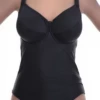 Black molded-cup swimsuit with real bust support across cup sizes up to D and dress sizes to 2XL.