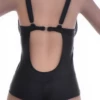 Supportive black swimsuit with smooth structured front and a slightly cheekier Brazilian back cut.