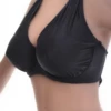 Supportive black plunge bikini top in quick-drying polyamide with built-in underwire that holds its shape.