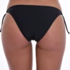 Simple black bikini bottom with moderate coverage and side-tie closure, quick-drying for easy wear by the water.