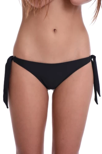 Black tie-side Brazilian bottom in solid black, a versatile shade that pairs with any top for the pool or beach.
