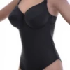 Structured black swimsuit with soft underwire cups offering real bust support up to an E cup.