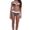 Black-and-white polka-dot bikini set with soft-cup underwire top in smooth quick-drying polyamide.