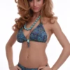 Blue paisley bikini set with triangle top and boyshort bottom in smooth quick-drying polyamide.