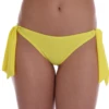 Brazilian thong swim bottom in sunny yellow with side-tie closure and a V-shaped back.