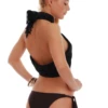 Brown bikini bottom with bold wide bow side ties, a moderate front and a cheeky back that knots at each hip.