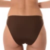 Brown high-leg cheeky bikini bottom with a high leg line that lengthens the look and moderate front coverage.