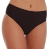 Brown mid-rise bikini bottom with clean fixed sides that give fuller coverage, pulls on with no ties.