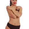 Brown pull-on bikini bottom with clean fixed sides and a mid-rise waist, a low-key pick for long days outdoors.