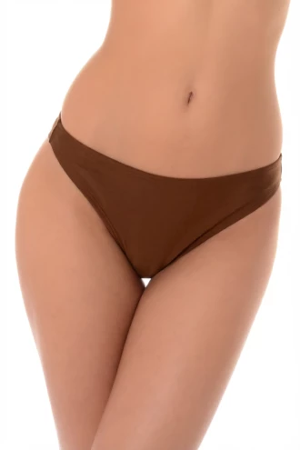 Tiara Galiano brown pull-on swim bottom in a warm sun-friendly neutral, light and quick-drying with a cheeky back.