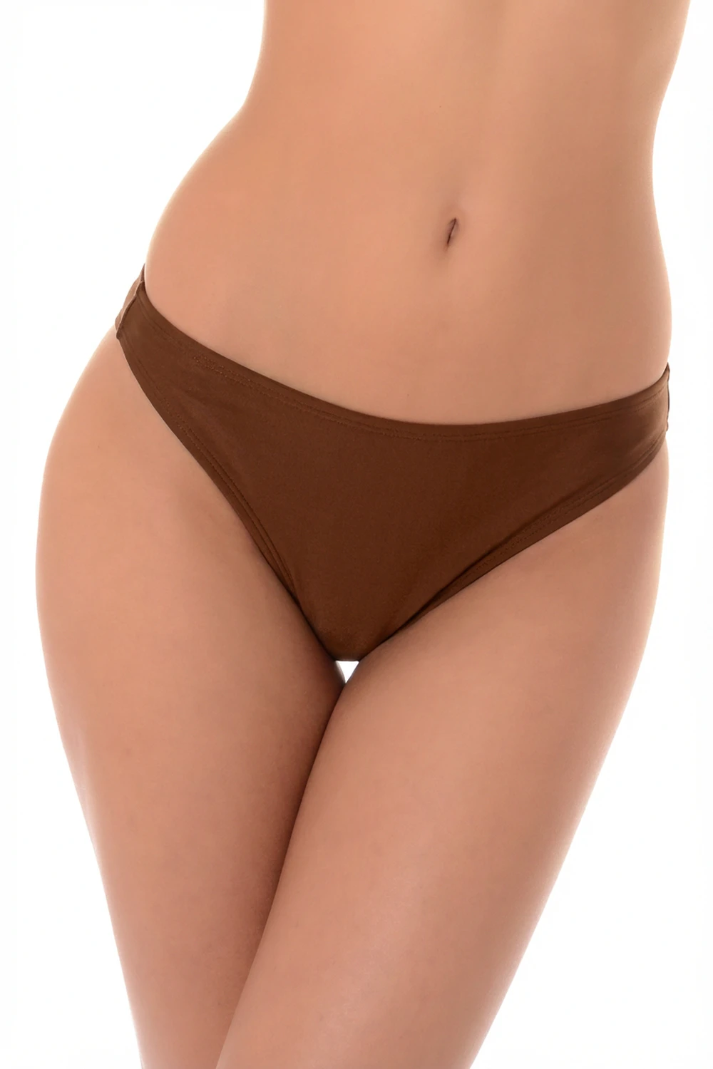 Tiara Galiano brown pull-on swim bottom in a warm sun-friendly neutral, light and quick-drying with a cheeky back.