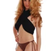 Brown swim thong with slim hip ties you knot to your own fit, smooth fabric that recovers its shape fast.