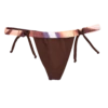 Brown string tie-side thong bikini bottom with a peach-and-lilac ombré tie-dye waistband, minimal back.