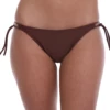 Brown tie-side bikini bottom with a moderate front and a cheeky back, a tie at each hip you knot to your fit.