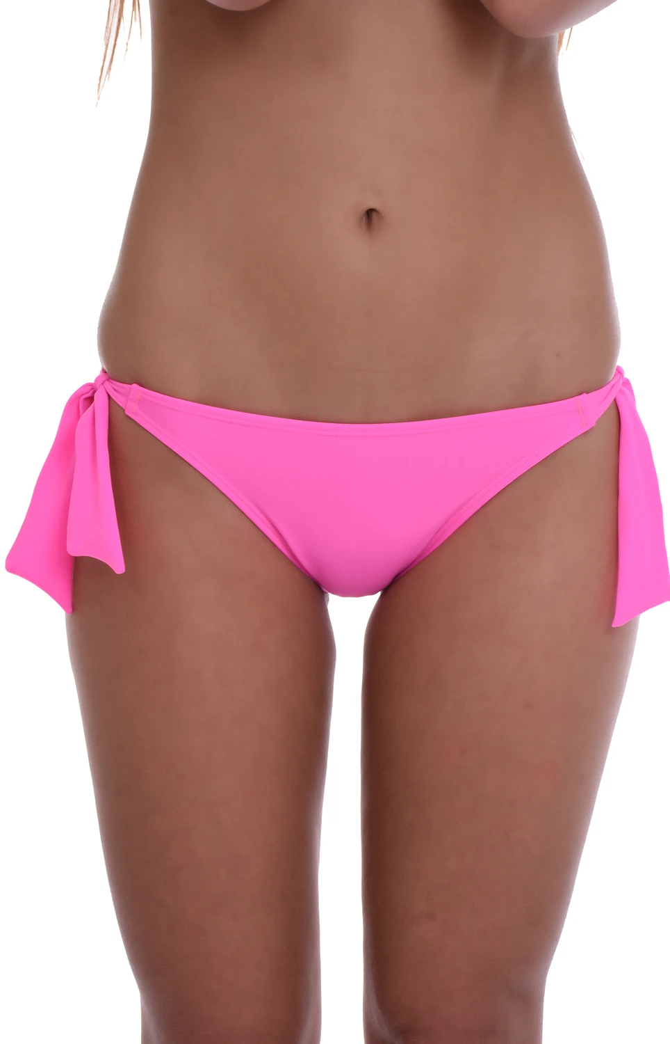 Candy pink bow-tie bikini bottom with wide knot bows at the hips, moderate front and cheeky back.