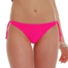 Candy pink side-tie thong bikini bottom with a low front and minimal back in light quick-drying swim fabric.