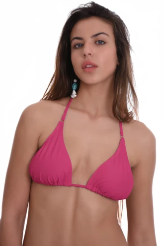 Classic string triangle bikini top in sweet candy pink with a tie-back band, light and quick-drying for the pool.