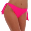 Candy pink tie-side bikini bottom with bow side ties, a moderate front and cheeky back in quick-drying swim fabric.