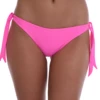 Candy pink V-cut Brazilian bottom with knot-to-fit hip ties, quick-drying and flattering for long days outdoors.