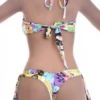 Comic-print thong bikini bottom with skimpy Brazilian coverage and adjustable side ties.