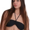 Convertible bandeau bikini top in smooth polyamide, quick-drying and worn as halter or strapless through the day.