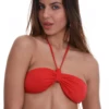 Convertible bandeau bikini top in smooth polyamide, quick-drying and worn as halter or strapless through the day.