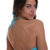 Convertible bandeau bikini top in smooth polyamide, quick-drying and worn as halter or strapless through the day.
