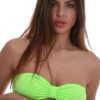 Convertible bandeau bikini top in smooth polyamide, quick-drying and worn as halter or strapless through the day.
