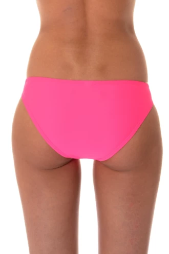 Tiara Galiano coral swim bottom in light polyamide-Lycra, a warm pink-orange blend that flatters a tan.