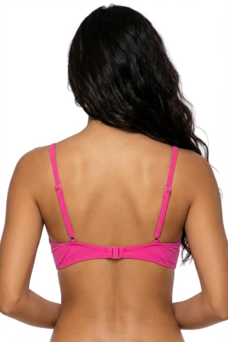 Cyclamen balconette bikini top with molded push-up cups and wide-set straps that lift and round the bust.