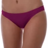Cyclamen cheeky pull-on bikini bottom with moderate front coverage and a cheeky back, no ties.