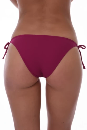 Cyclamen cheeky tie-side bikini bottom with a moderate front and a back that shows a little skin, tie at each hip.